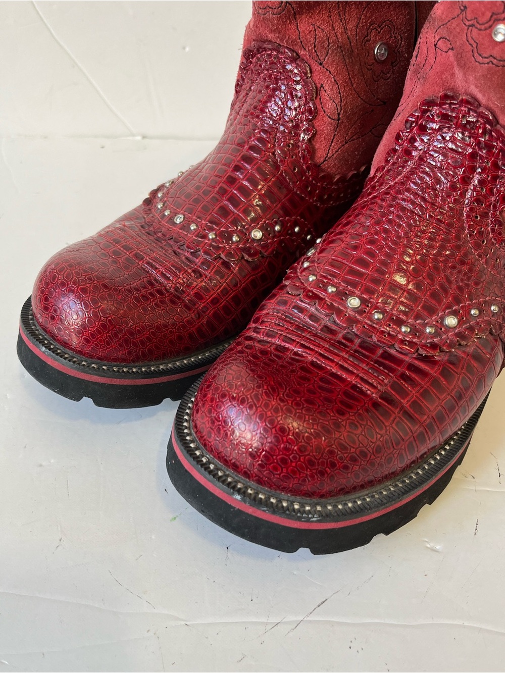 Ariat fatbaby Red suede faux croc Embossed Western cowboy boots size 8B - Picture 10 of 10